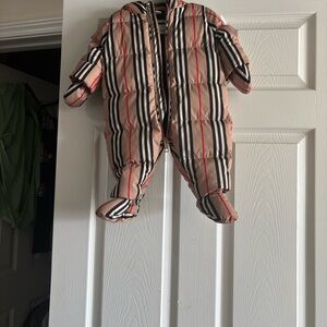 Burberry Kids Puffer Jacket with Beige and Black Stripes